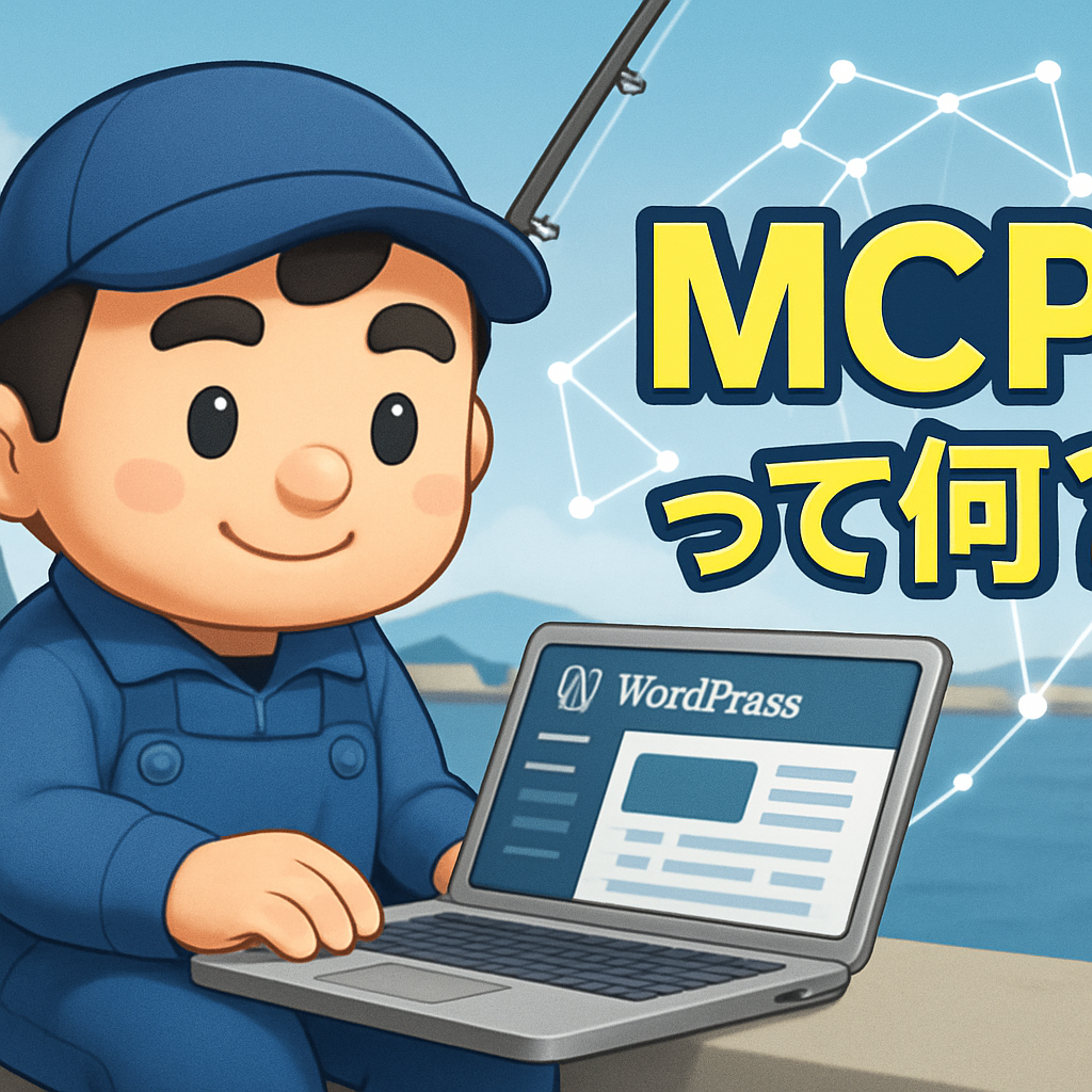 MCPって何？ChatGPTとWordPressがつながる仕組みを海彦キャラクターが解説する横長4対3画像